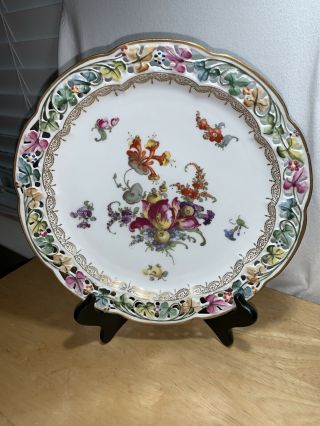 Vintage,  Bavaria,  Oremont Dresden Flowers Reticulated Plate,  Antique 10 1/4 " 2
