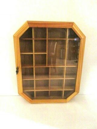 Wooden Glass Door Wall Hanging Curio Cabinet With 22 Cubicles