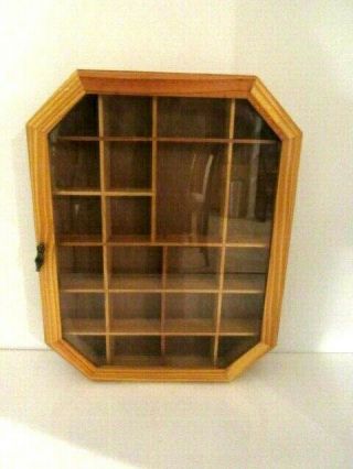 Wooden Glass Door Wall Hanging Curio Cabinet With 22 Cubicles 2