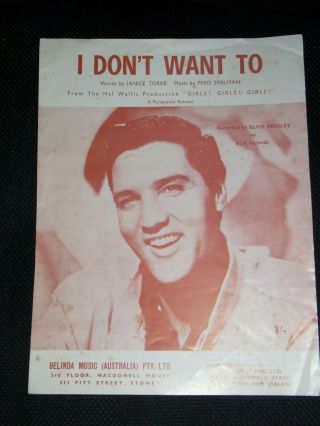 Vintage 1962 Sheet Music Elvis Presley " I Don 