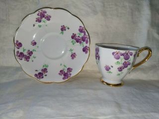 Royal Standard Tea Cup And Saucer Painted Purple Violets Pattern Teacup
