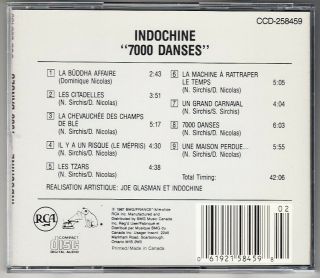 INDOCHINE - 7000 Danses CD très rare Canada 1987 2