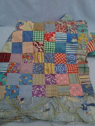 Antique All Hand Stitched Patchwork Quilt Top 82 X 90 Folk Art Feed Sack