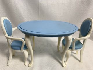 1996 Tea Time Barbie Doll House Formal Blue Dining Table And Chairs No Box