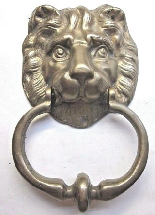 Lion Head Door Knocker 7 - 3/8 " Inch Tall Solid Brass: Screw Spread=4 " Vintage