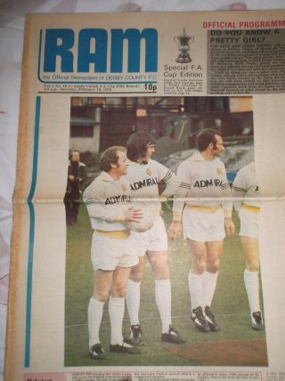 Derby County V Leeds United Programme Fa Cup Rd 5 Sat 15/2/75 - Postponed - Rare