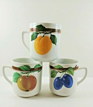 3 Vintage Czechoslovakia Mug Cups Fruit Design Marked H R With A Crown Rare