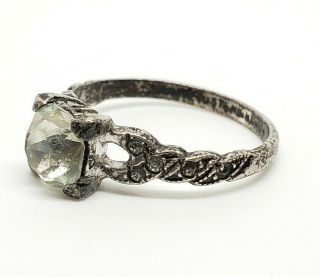 Antique Art Nouveau Signed Sterling Silver Gem Paste Rhinestone & Gem Ring