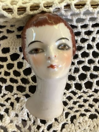 Porcelain Pincushion Half Doll Head Unique & Rare Germany