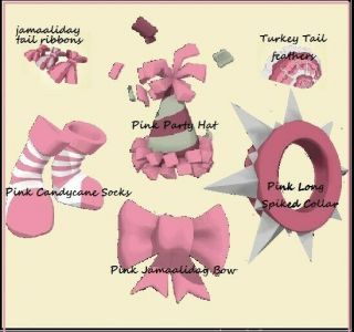 Animal Jam (classic/pc) Rares - Pink Party Hat,  Long Spiked Collar Item Set