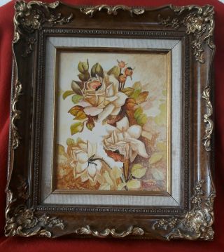 Antique Oil Painting On Canvas By Wright.  Florals.