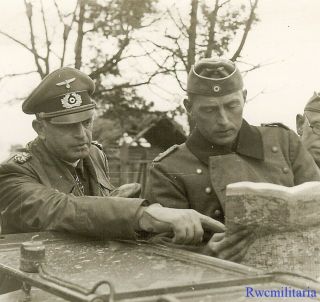 Port.  Photo: Rare Wehrmacht General W/ Knights Cross & Staff Checking Maps