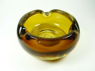Vintage Amber Ashtray Glass Mid Century Modern Hand Made 6 " C1960