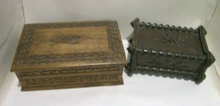2 X Antique/vintage Carved Wooden Boxes