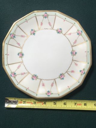 Antique Limoges France Coiffe Hand Painted 8 " Plate Gold Trim W/pink Flowers