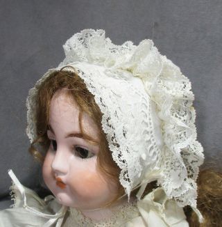 Vintage Doll Hat - Bonnet - Ivory Eyelet Lace W/lace Ruffles