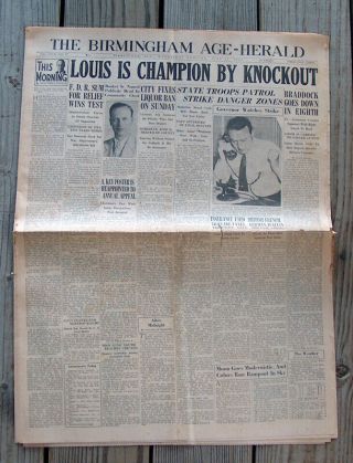 Antique 1937 Birmingham Alabama Age Herald Newspaper Joe Louis Champion Knockout