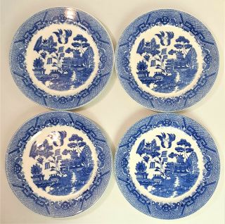 Vintage Blue Willow Pattern Set Of Four China Dinner Plates 9.  25 " Antique Japan