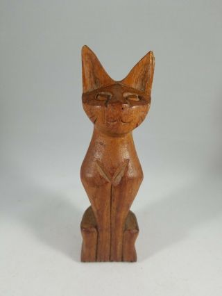 Vintage Wooden Cat Hand Carved Siamese Wood Mid Century Modern Sculpture