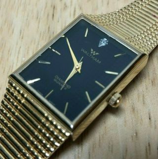 Vintage Waltham Men Gold Tone Real Diamond Analog Quartz Watch Hours Battery