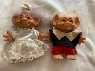 Vintage 1960s 5 1/2 Inch Uneeda Wishnik Bride And Groom Troll Doll