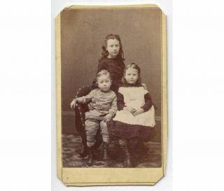 Antique Cdv Photo Of 3 Small Children From Sedalia,  Mo,  Studio
