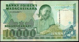 Madagascar 10000 Francs (1988 - 94) Pick 74b Vf Rare Banknote