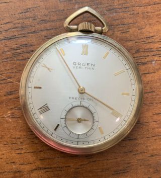 Vintage Gruen Veri - Thin Pocket Watch 10k Gold Filled Runs (extremely Rare)
