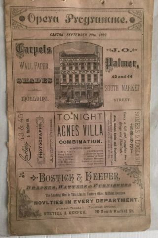 Rare Sept.  28,  1883 Program From Canton,  Ohio,  Schaefer’s Opera House: M’chette