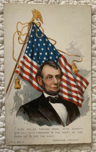 Vintage Antique Patriotic Abraham Lincoln Flag Malice Postcard