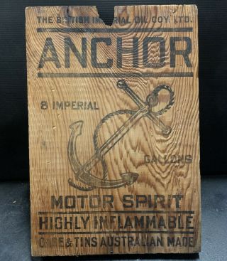 Anchor Motor Spirit Vintage Tin Drum Crate Wooden Box End Only Sign Rare
