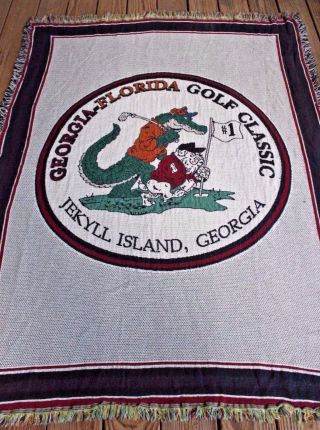 Rare Jekyll Island Georgia Florida Golf Classic Afghan Throw Blanket 52 X 65
