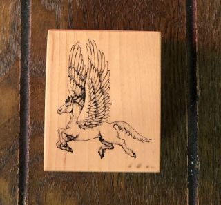 Rare Psx Pegasus Wood Mounted Rubber Stamp Winged Horse In Flight E - 074 1987
