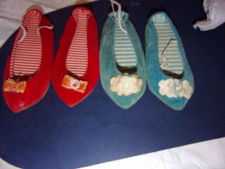 Vintage Mattel 1960 Chatty Cathy Doll Shoes - 2 Pairs Red & Blue