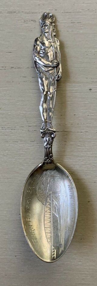 Very Rare Antique Full Figure Indian Sterling Souvenir Spoon,  Red Wine Minnesota