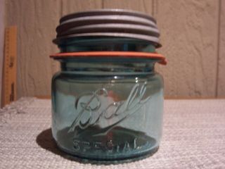 Antique Ball Special Mason Wide Mouth Pint 4 Aqua Glass Fruit Canning Jar,  Zinc
