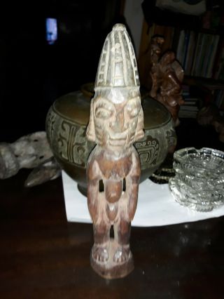 Old African Figure Ethnic Africa Carved Wood Statue Idol Metal Eyes Yoruba Ibeji