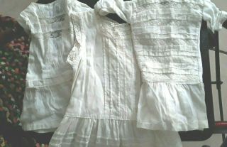 3 Antique/vintage Doll Dresses Whites Asst.  Sizes