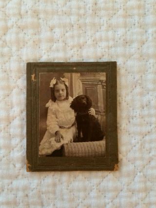 Antique Cabinet Photo Of Little Girl With Small Furry Dog