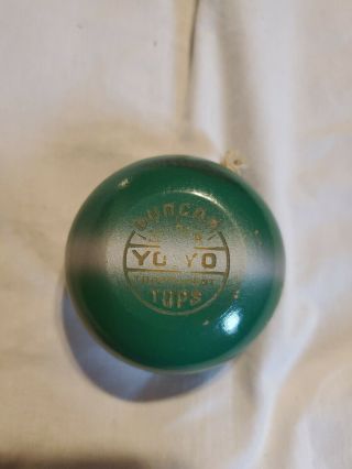 Vintage Duncan Yoyo Tournament Top Wood Green White Wear Classic Rare Yoyo