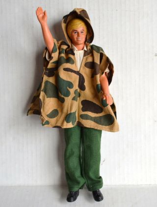 Vintage Mattel 1983 Blonde Ken Doll In Camo Poncho Outfit
