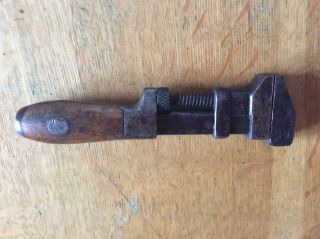 Vintage Antique W & B Co.  6 - 1/2” Adjustable Monkey Wrench Wood Handle