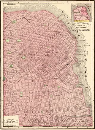 1901 Antique San Francisco Street Map Of San Francisco California 5487