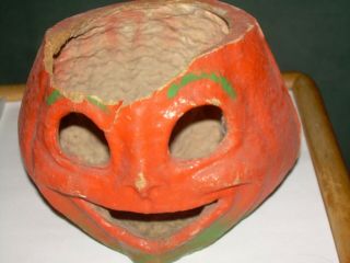 Antique Vintage Paper Mache Halloween Jack O Lantern Jolly Pumpkin W/bail Smile