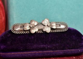 Antique Victorian Sterling Silver 3 Leaf Clover Brooch Pin