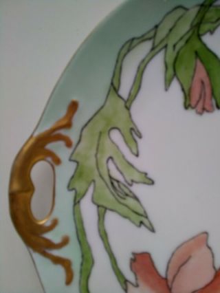 Antique Art Nouveau hand decorated porcelain handled serving plate,  gold handles 3