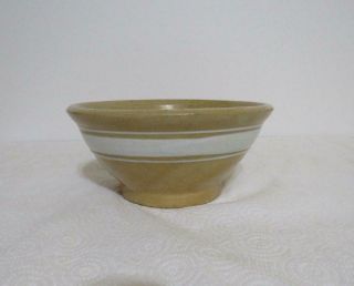 Stoneware Yellow Ware Pottery Footed Mixing Bowl With White Stripe Antique