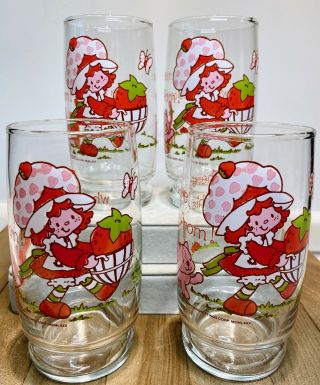 Vtg.  Strawberry Shortcake Drinking Glasses " More Where This Came From " Set Of 4