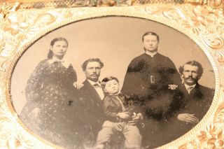 Antique 1800 ' s Ambrotype Civil War Era Family Glass B&W Photo Gold Metal Frame 2
