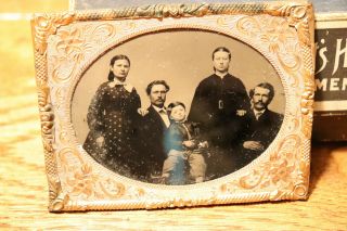 Antique 1800 ' s Ambrotype Civil War Era Family Glass B&W Photo Gold Metal Frame 3